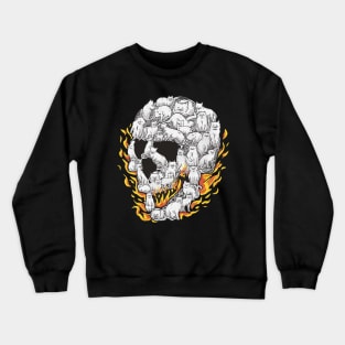 Skull Cats and Kittens Cute Fluffy Spooky On Fire Crewneck Sweatshirt